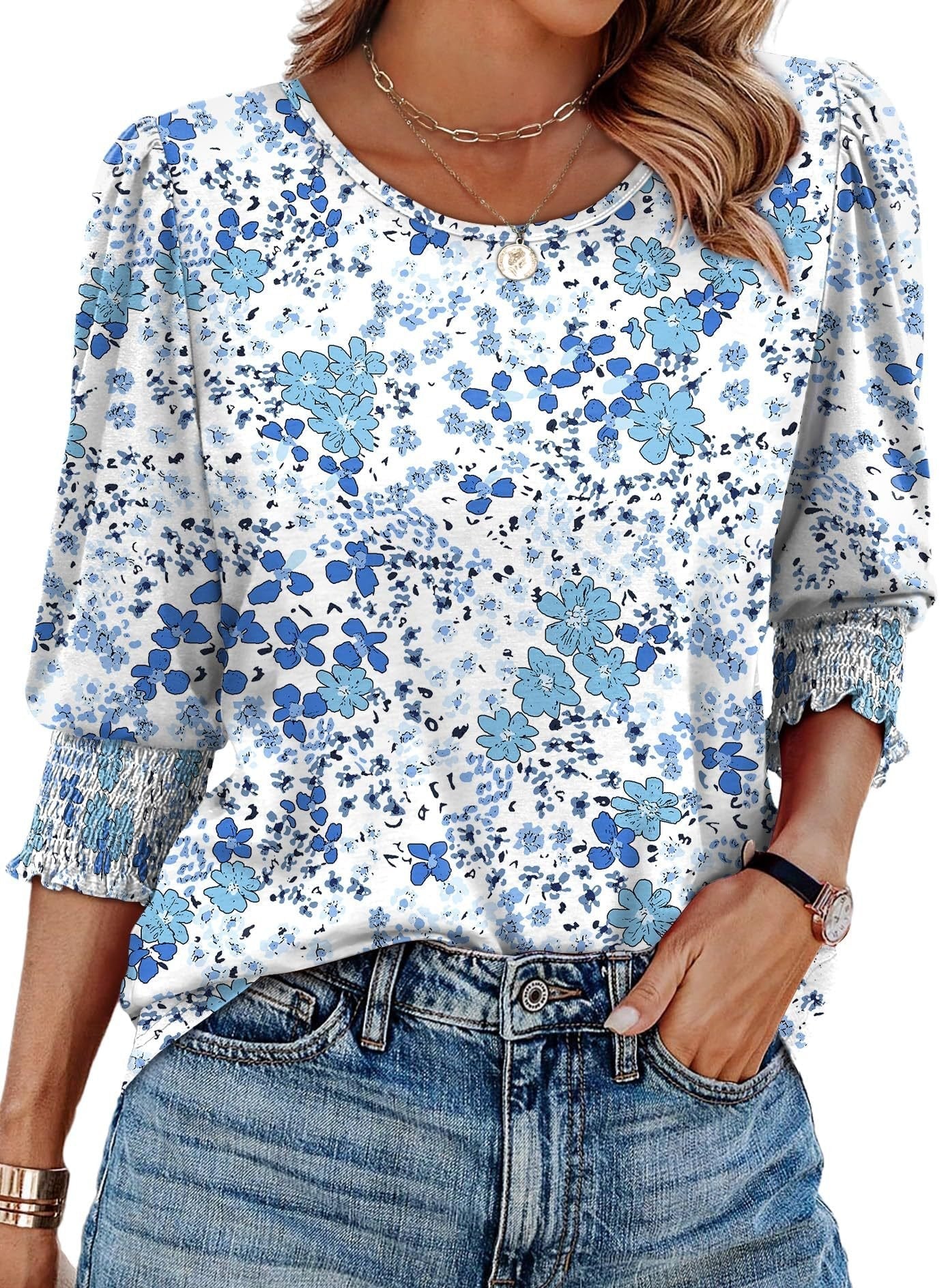 Wendy Blouse | 3/4 Length Sleeve, Smocked Cuffs - Hartwella