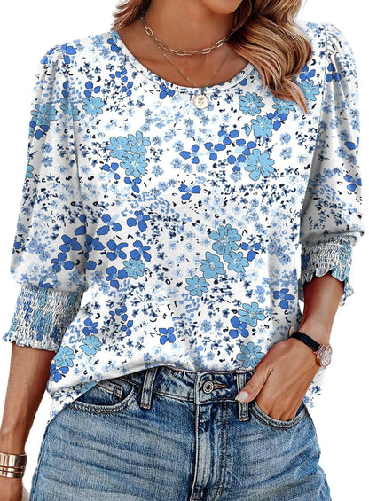 Wendy Blouse | 3/4 Length Sleeve, Smocked Cuffs - Hartwella