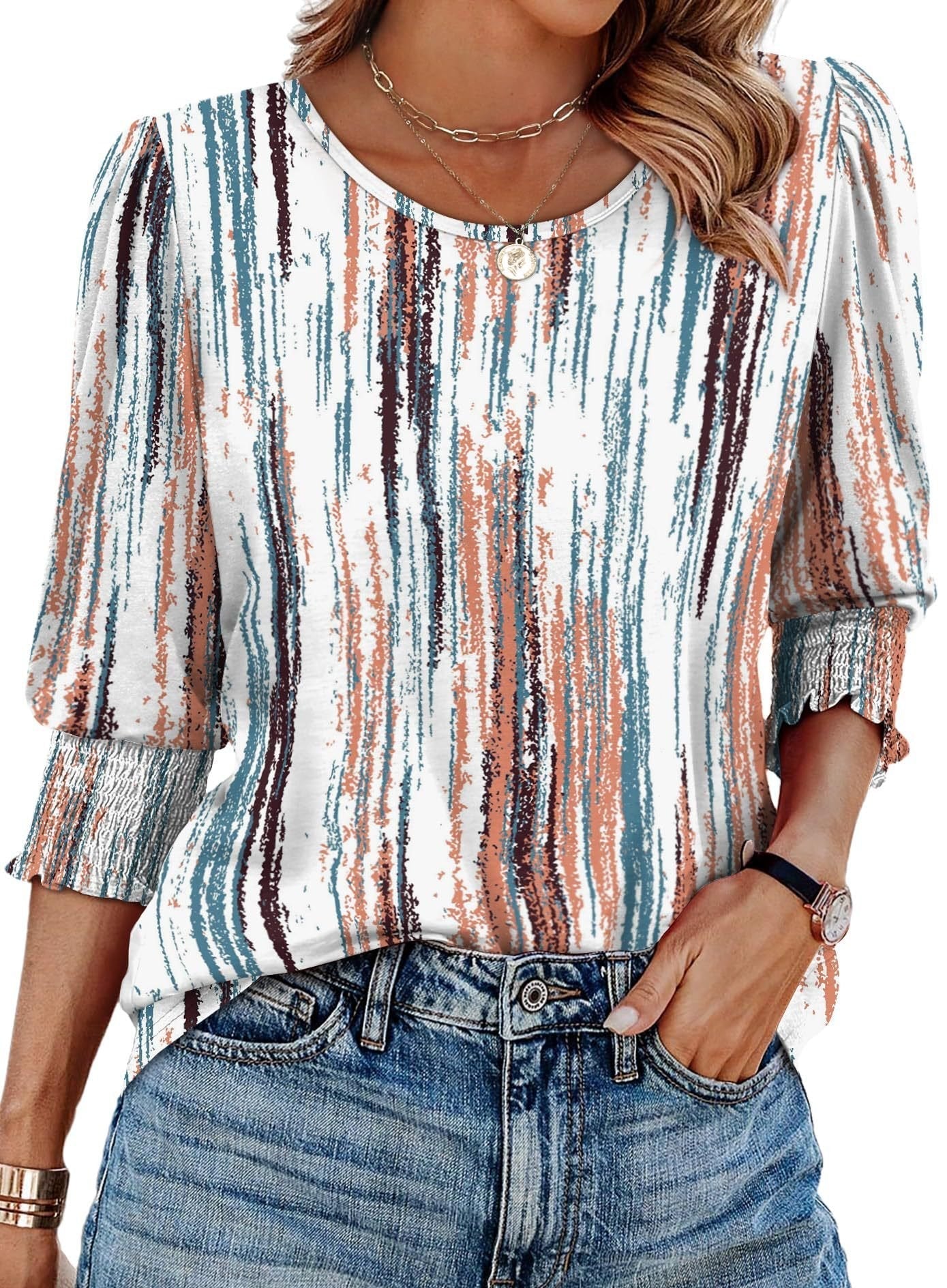 Wendy Blouse | 3/4 Length Sleeve, Smocked Cuffs - Hartwella