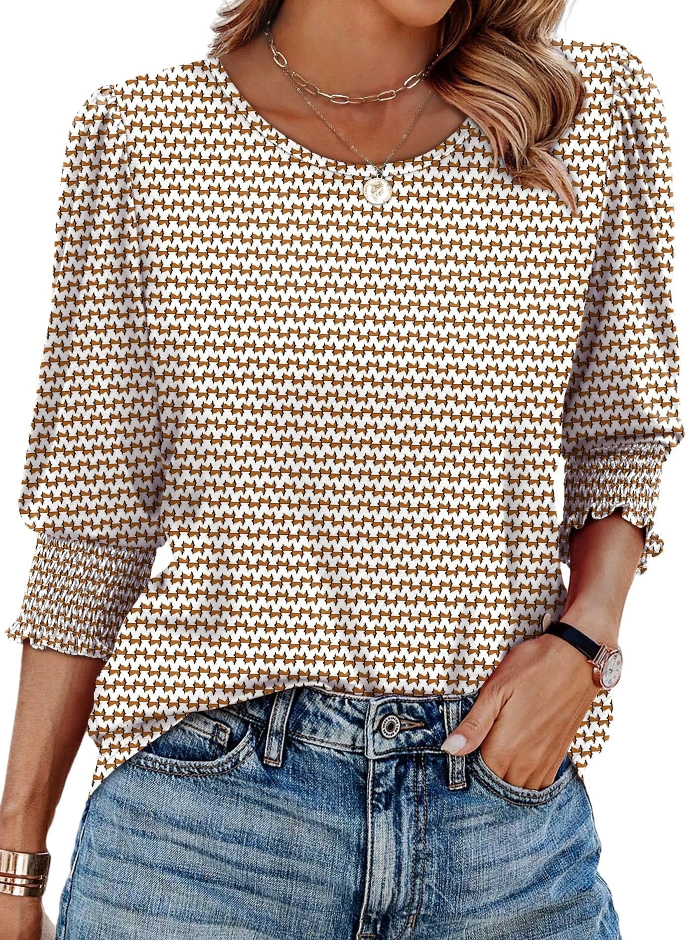 Wendy Blouse | 3/4 Length Sleeve, Smocked Cuffs - Hartwella