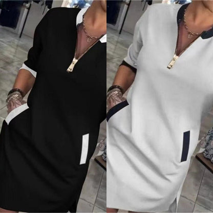Wendy Casual Dress | Stylish V Neck, 3/4 Sleeves - Hartwella
