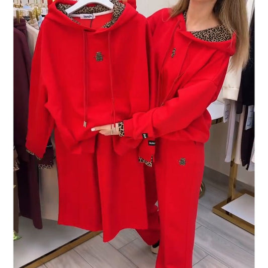 Wendy Casual Hoodie Set | Leopard-Print Lining, Oversized Fit - Hartwella