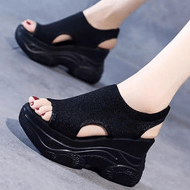 Wendy Wedge Sandals for Women | Open Toe, Breathable Knit, Non - Slip Wedge Heels - Hartwella
