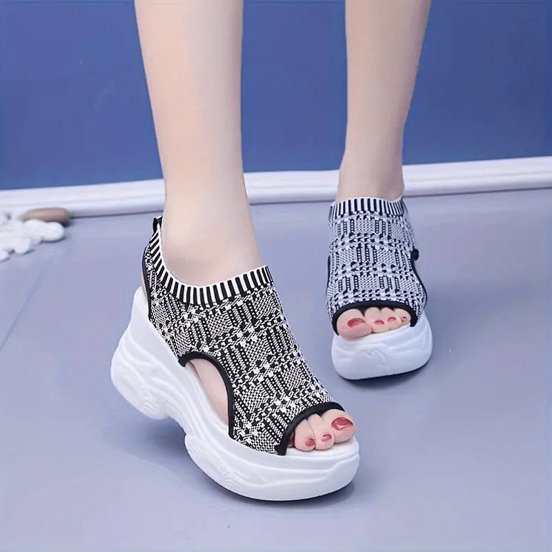 Wendy Wedge Sandals for Women | Open Toe, Breathable Knit, Non - Slip Wedge Heels - Hartwella