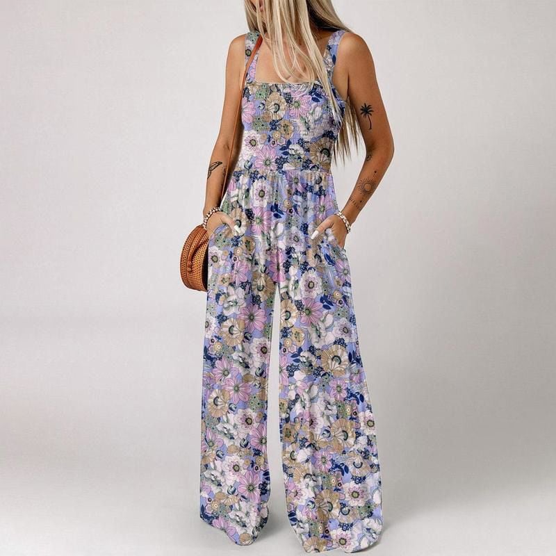 Willa Floral Jumpsuit | Sleeveless, Elastic Waist, Comfortable Polyester - Hartwella