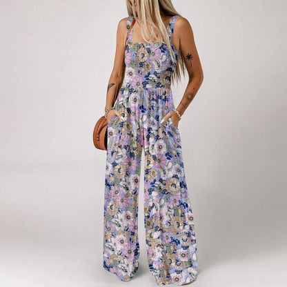 Willa Floral Jumpsuit | Sleeveless, Elastic Waist, Comfortable Polyester - Hartwella
