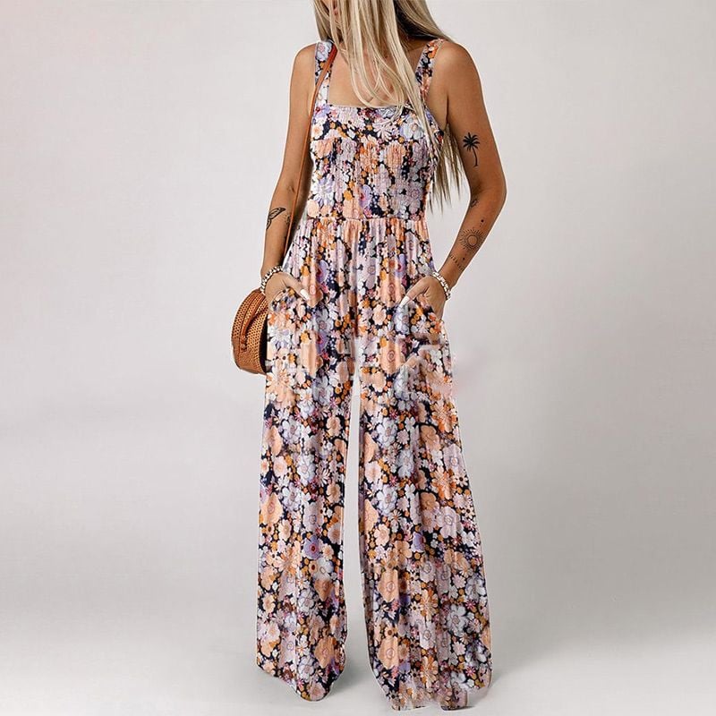 Willa Floral Jumpsuit | Sleeveless, Elastic Waist, Comfortable Polyester - Hartwella