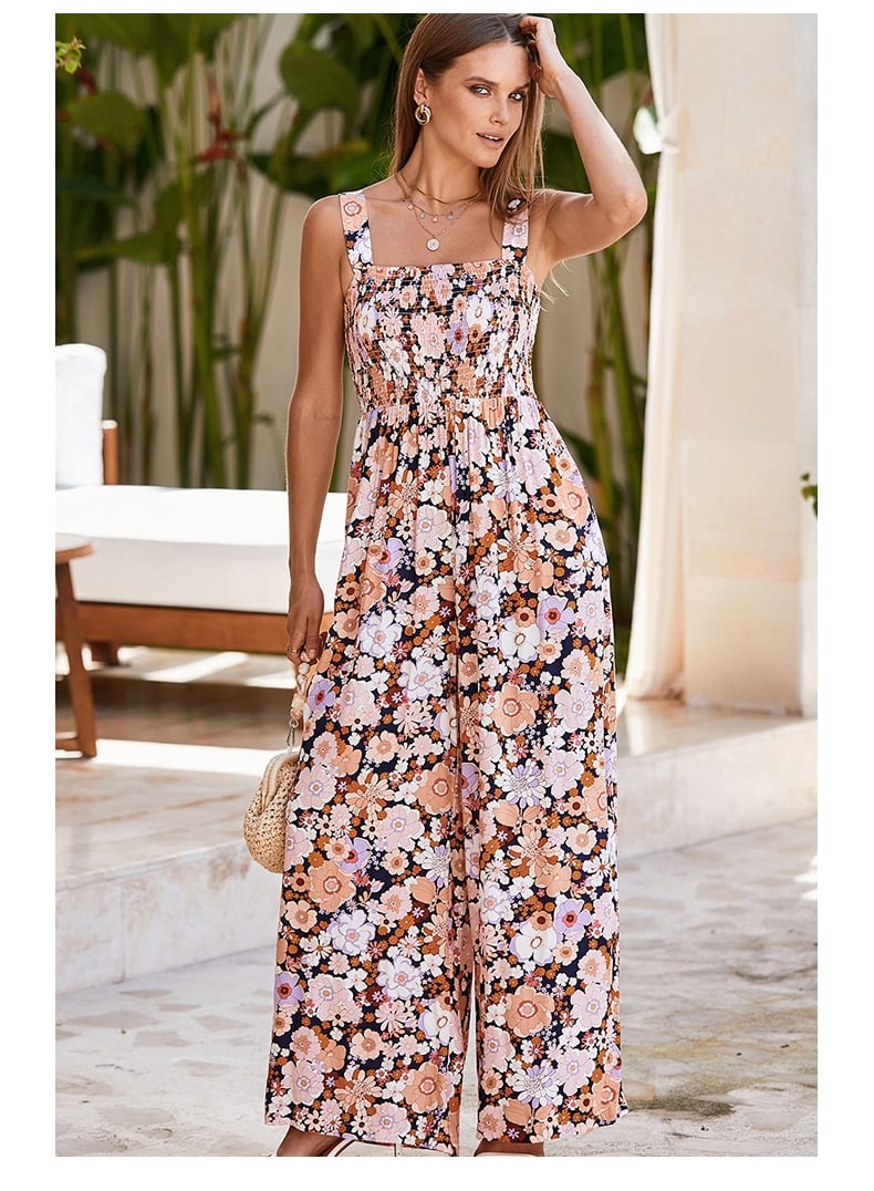 Willa Floral Jumpsuit | Sleeveless, Elastic Waist, Comfortable Polyester - Hartwella