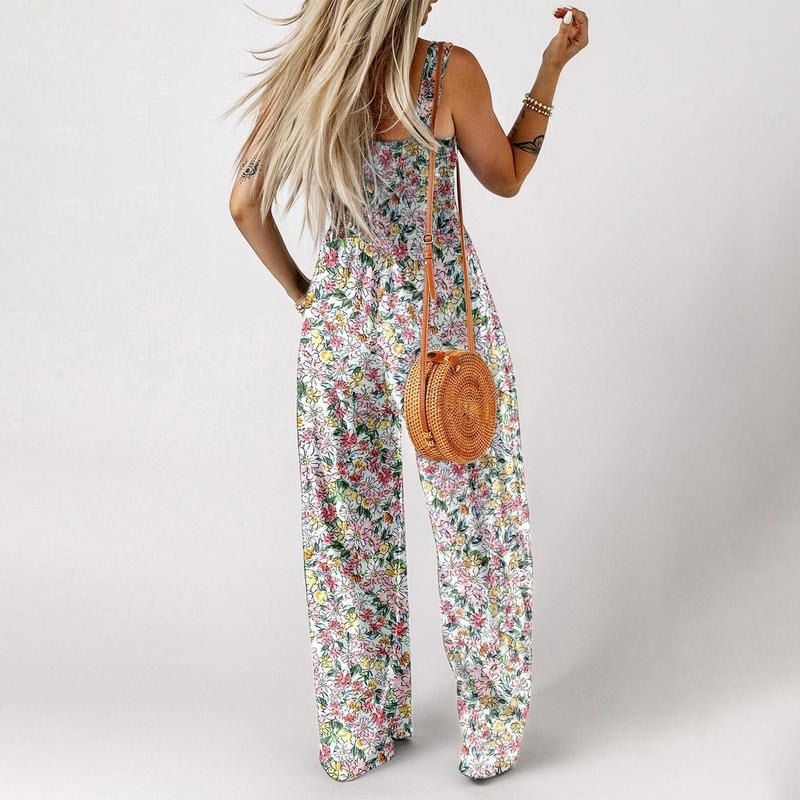 Willa Floral Jumpsuit | Sleeveless, Elastic Waist, Comfortable Polyester - Hartwella
