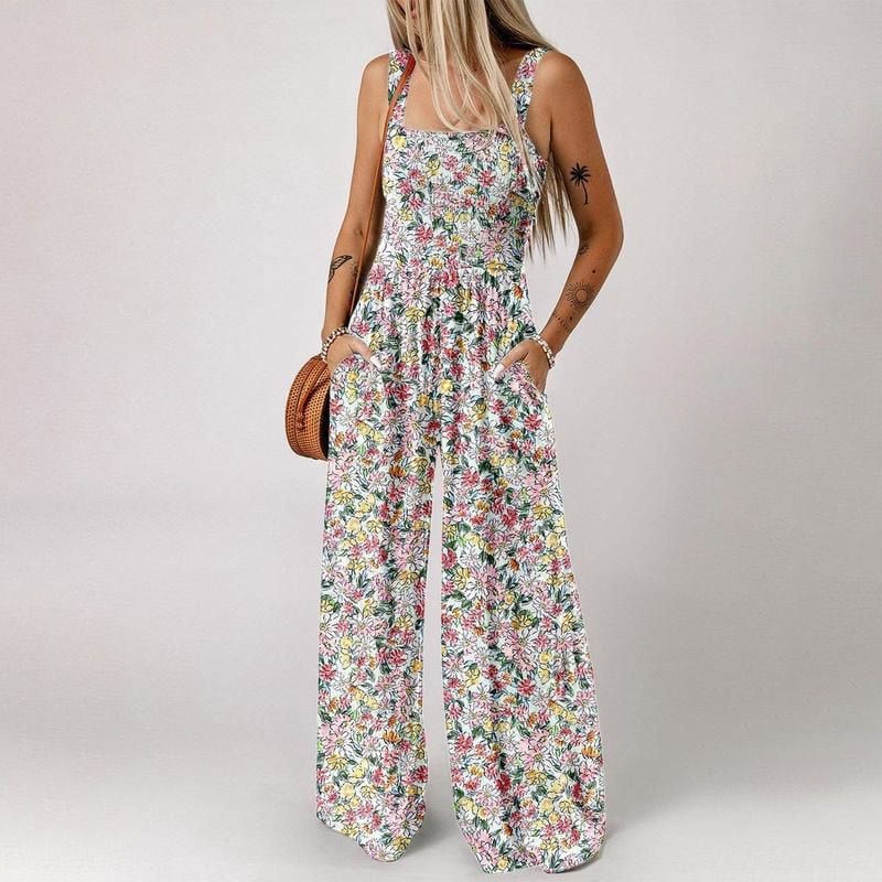 Willa Floral Jumpsuit | Sleeveless, Elastic Waist, Comfortable Polyester - Hartwella