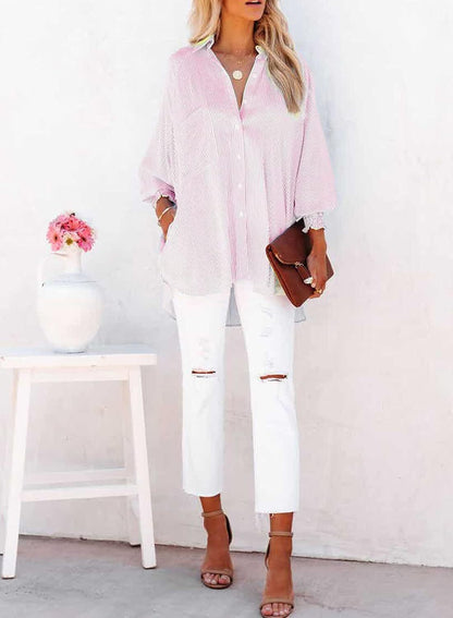 Willa Striped Shirt | Casual Long Sleeve, Lightweight Cotton Blend - Hartwella