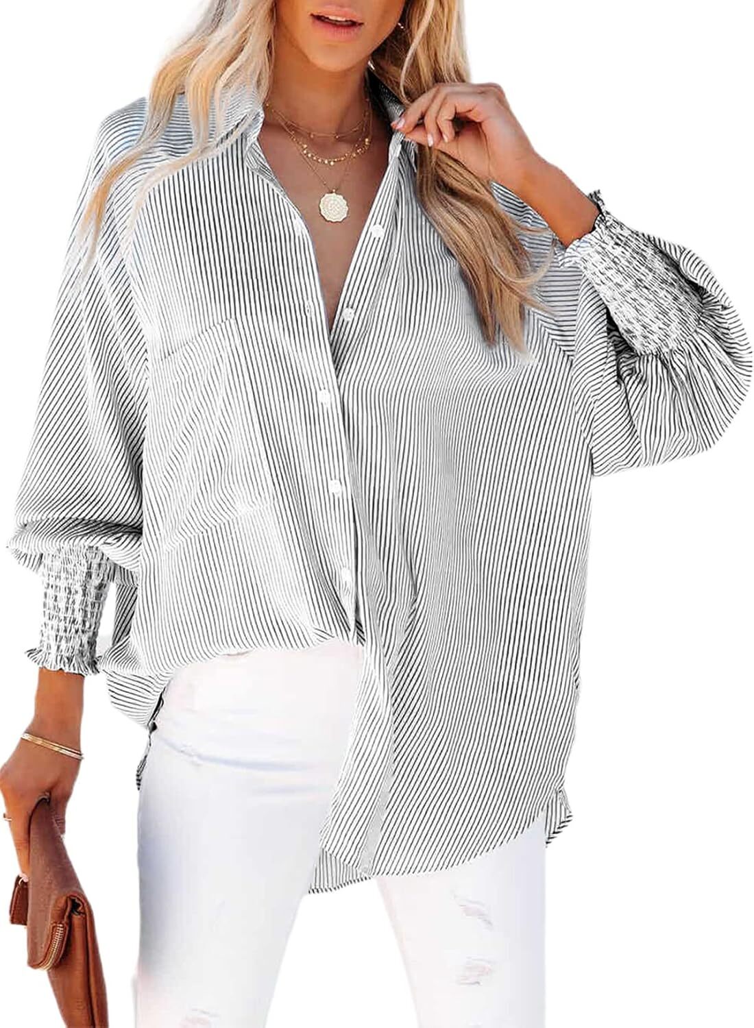 Willa Striped Shirt | Casual Long Sleeve, Lightweight Cotton Blend - Hartwella