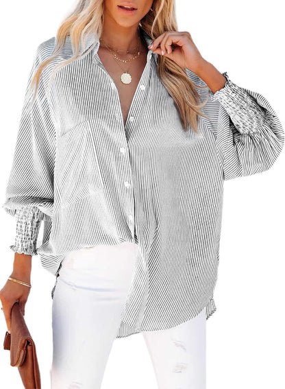 Willa Striped Shirt | Casual Long Sleeve, Lightweight Cotton Blend - Hartwella