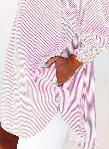 Willa Striped Shirt | Casual Long Sleeve, Lightweight Cotton Blend - Hartwella