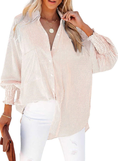 Willa Striped Shirt | Casual Long Sleeve, Lightweight Cotton Blend - Hartwella