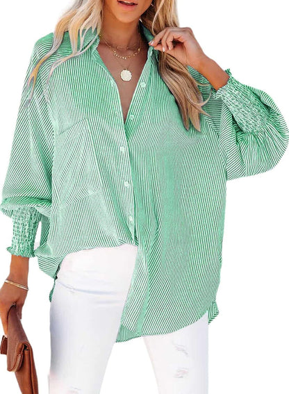 Willa Striped Shirt | Casual Long Sleeve, Lightweight Cotton Blend - Hartwella