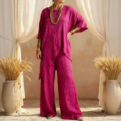 Willa Two - Piece Outfit | Asymmetrical Top, Relaxed Fit, Plus Size Women's Clothing - Hartwella