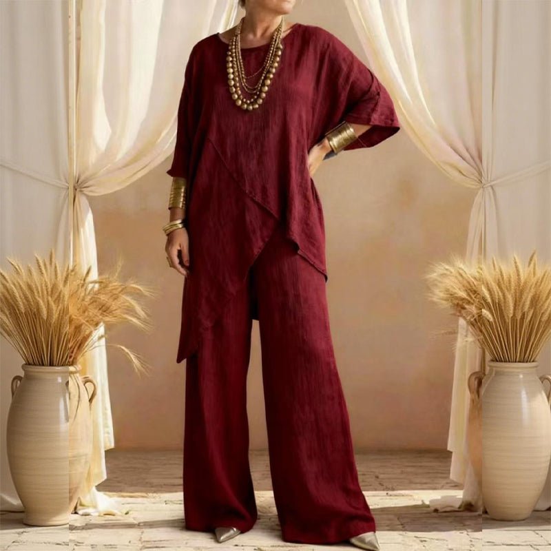 Willa Two - Piece Outfit | Asymmetrical Top, Relaxed Fit, Plus Size Women's Clothing - Hartwella