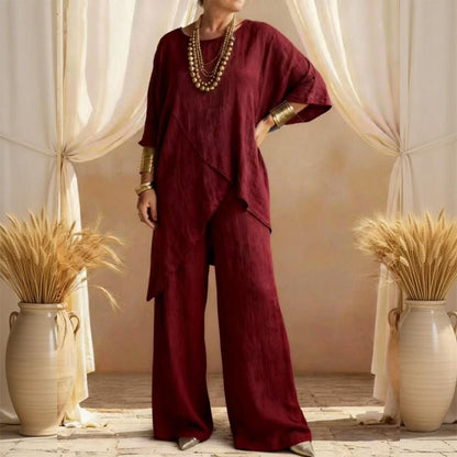 Willa Two - Piece Outfit | Asymmetrical Top, Relaxed Fit, Plus Size Women's Clothing - Hartwella