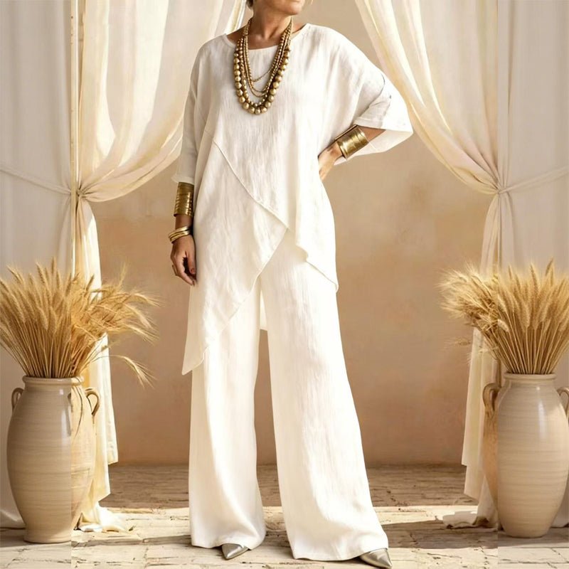 Willa Two - Piece Outfit | Asymmetrical Top, Relaxed Fit, Plus Size Women's Clothing - Hartwella