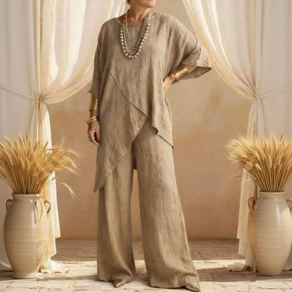 Willa Two - Piece Outfit | Asymmetrical Top, Relaxed Fit, Plus Size Women's Clothing - Hartwella