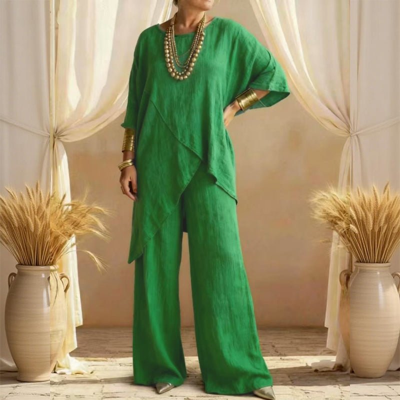 Willa Two - Piece Outfit | Asymmetrical Top, Relaxed Fit, Plus Size Women's Clothing - Hartwella