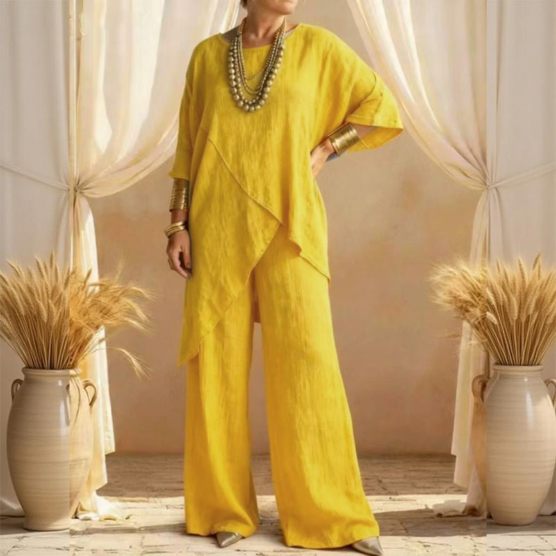 Willa Two - Piece Outfit | Asymmetrical Top, Relaxed Fit, Plus Size Women's Clothing - Hartwella