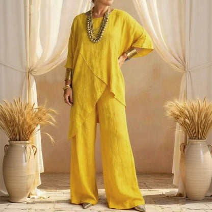 Willa Two - Piece Outfit | Asymmetrical Top, Relaxed Fit, Plus Size Women's Clothing - Hartwella