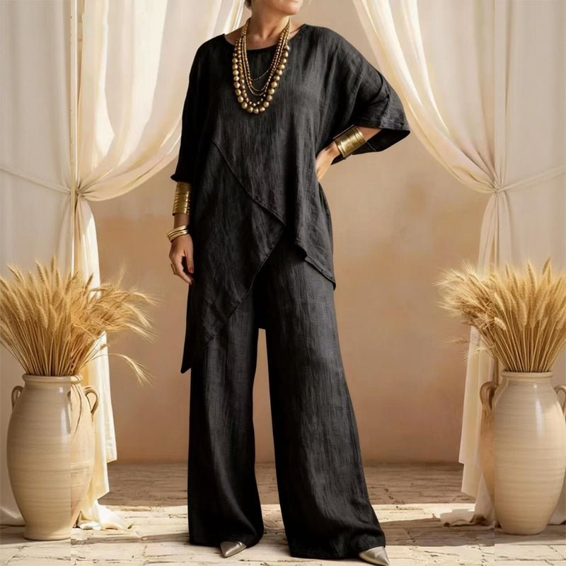 Willa Two - Piece Outfit | Asymmetrical Top, Relaxed Fit, Plus Size Women's Clothing - Hartwella