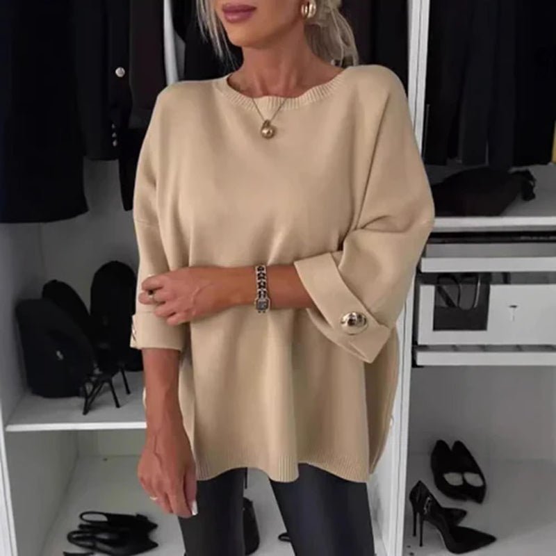 Wina Classic Knit Top | Three - Quarter Sleeve, Cotton Blend - Hartwella