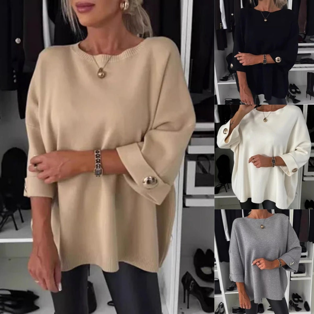 Wina Classic Knit Top | Three - Quarter Sleeve, Cotton Blend - Hartwella