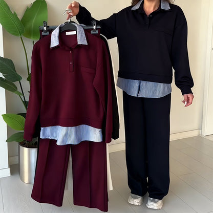 Wina Two-Piece Set | Casual Long-Sleeved Top and Pants - Hartwella