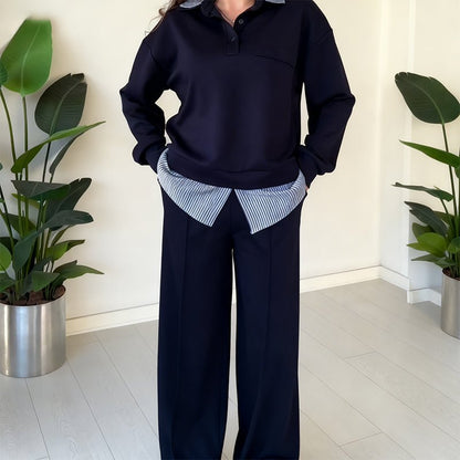 Wina Two-Piece Set | Casual Long-Sleeved Top and Pants - Hartwella