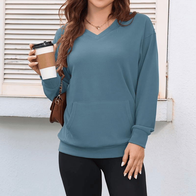 Wina V - neck Sweatshirt | Oversized Fleece with Kangaroo Pocket - Hartwella