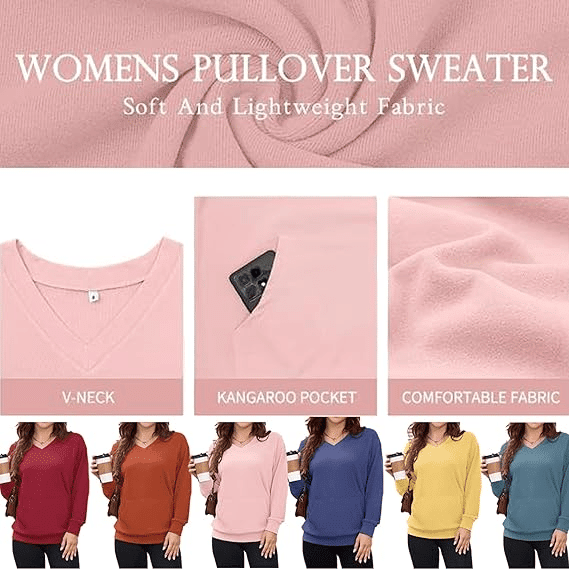 Wina V - neck Sweatshirt | Oversized Fleece with Kangaroo Pocket - Hartwella