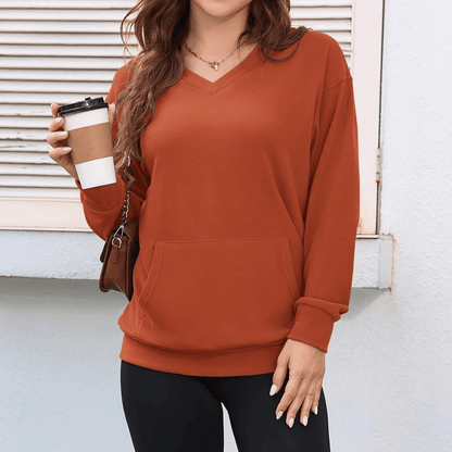 Wina V - neck Sweatshirt | Oversized Fleece with Kangaroo Pocket - Hartwella
