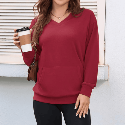 Wina V - neck Sweatshirt | Oversized Fleece with Kangaroo Pocket - Hartwella