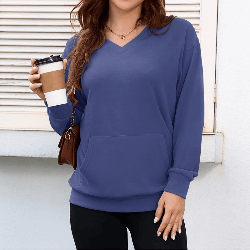Wina V - neck Sweatshirt | Oversized Fleece with Kangaroo Pocket - Hartwella