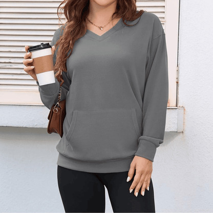 Wina V - neck Sweatshirt | Oversized Fleece with Kangaroo Pocket - Hartwella
