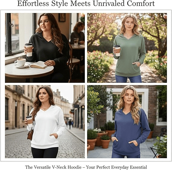 Wina V - neck Sweatshirt | Oversized Fleece with Kangaroo Pocket - Hartwella