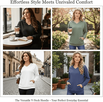 Wina V - neck Sweatshirt | Oversized Fleece with Kangaroo Pocket - Hartwella