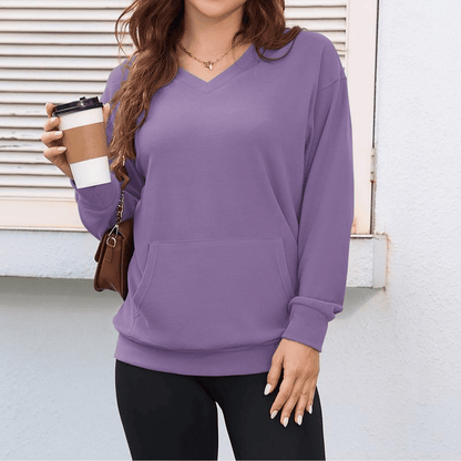 Wina V - neck Sweatshirt | Oversized Fleece with Kangaroo Pocket - Hartwella