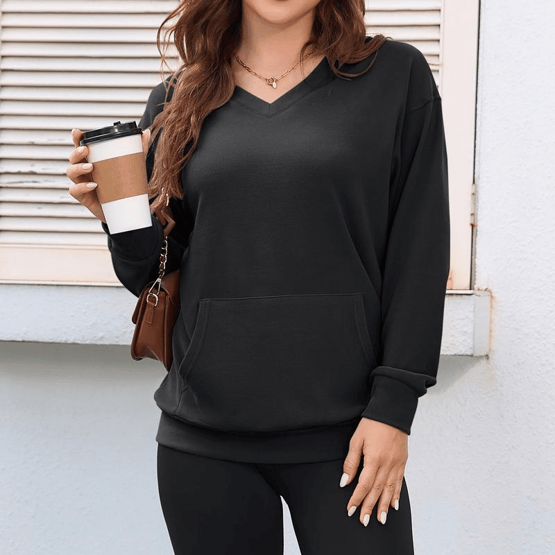 Wina V - neck Sweatshirt | Oversized Fleece with Kangaroo Pocket - Hartwella