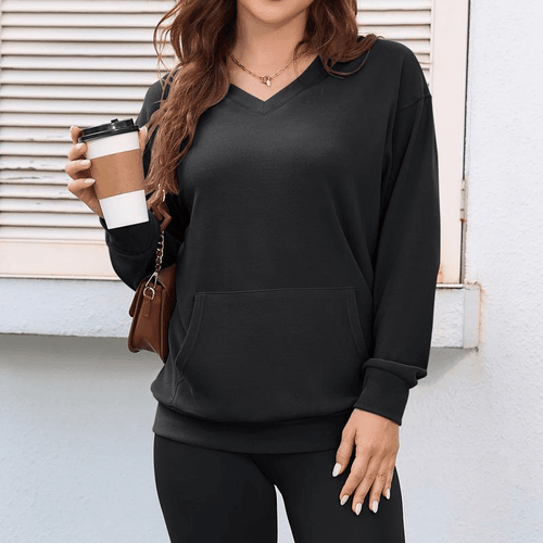 Wina V - neck Sweatshirt | Oversized Fleece with Kangaroo Pocket - Hartwella