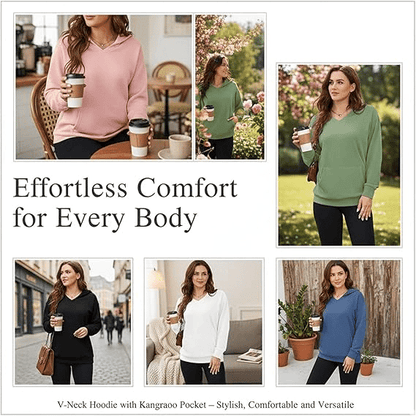Wina V - neck Sweatshirt | Oversized Fleece with Kangaroo Pocket - Hartwella