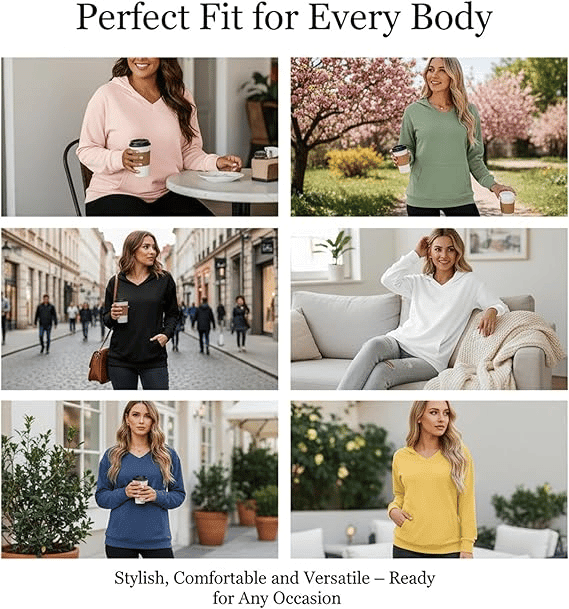 Wina V - neck Sweatshirt | Oversized Fleece with Kangaroo Pocket - Hartwella