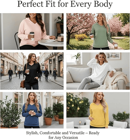 Wina V - neck Sweatshirt | Oversized Fleece with Kangaroo Pocket - Hartwella