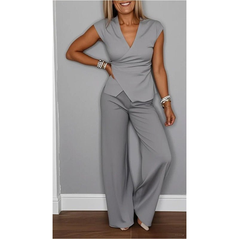 Wina Women's Outfit | V-Neck Top & Pants Set, Plus Size Clothing, Comfortable Fit - Hartwella