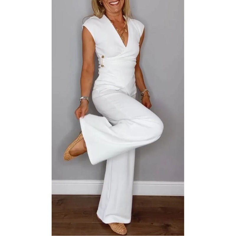 Wina Women's Outfit | V-Neck Top & Pants Set, Plus Size Clothing, Comfortable Fit - Hartwella