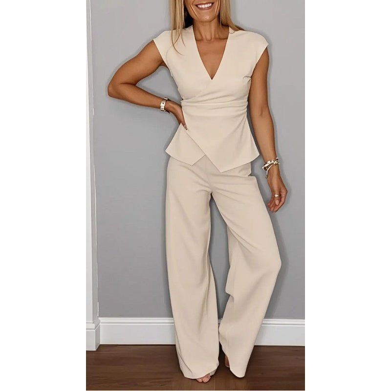 Wina Women's Outfit | V-Neck Top & Pants Set, Plus Size Clothing, Comfortable Fit - Hartwella